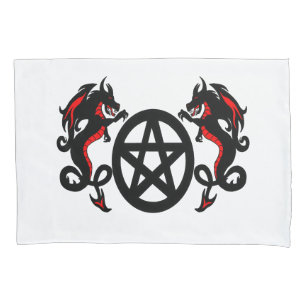 Pagan Pentacle en Twee Rode en Zwarte Dragons Kussensloop