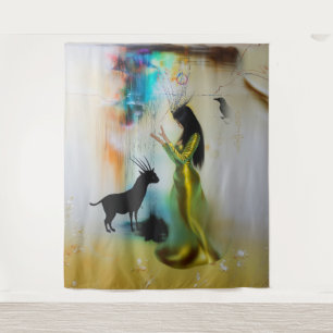 Pagan Priestess Raven Occult Dark Witchy AI Art Wandkleed
