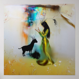 Pagan Priestess Raven Witchy AI Art Matte Value Poster