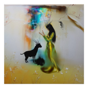 Pagan Priestess Raven Witchy AI Art Semi-Gloss Perfect Poster