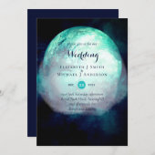 Pagan Teal Moon Gothic Trouw Uitnodiging (Voorkant / Achterkant)