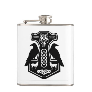 Pagan Thor Hammer met Ravens Flask Heupfles