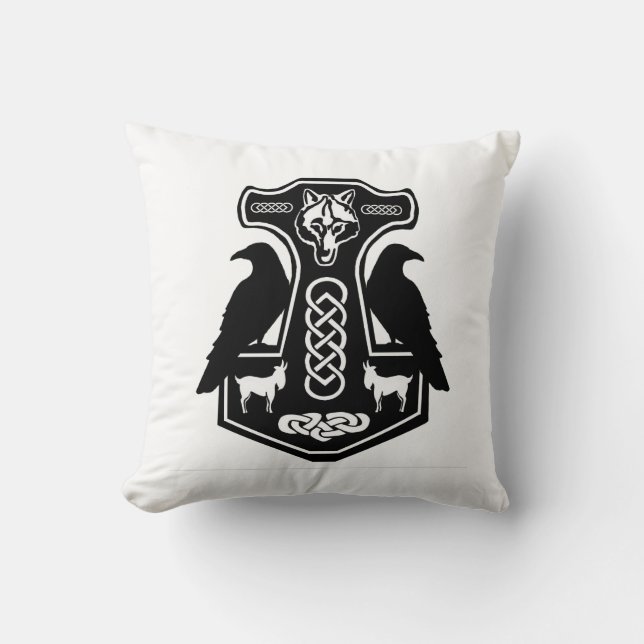 Pagan Thor's Hammer met Ravens Pillow Kussen (Voorkant)