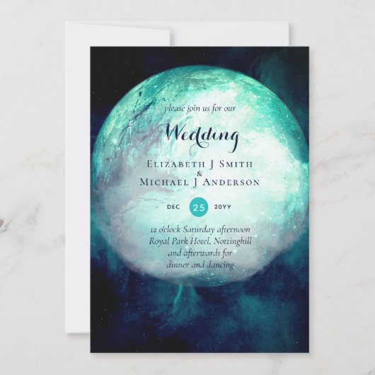 Pagan Turquoise Lune Gothique Mariage Invitation (Devant)