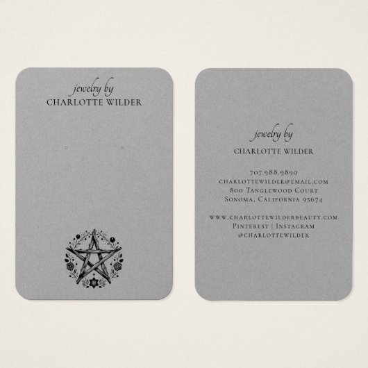 Pagan Wiccan Pentacle Sieraden Oorbel Grijs Visitekaartje (Voorkant /achterkant)