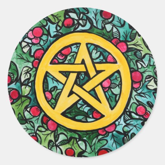 Pagan Yule Pentagram Ronde Sticker (Voorkant)