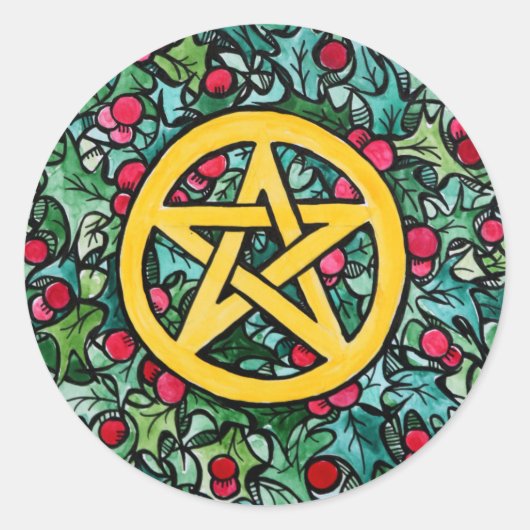 Pagan Yule Pentagram Ronde Sticker (Voorkant)