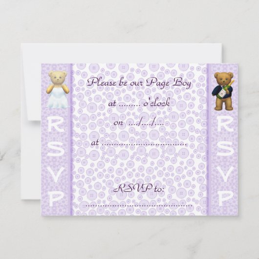 Page Boy - Nounours lilas Wedding Invitation (Dos)