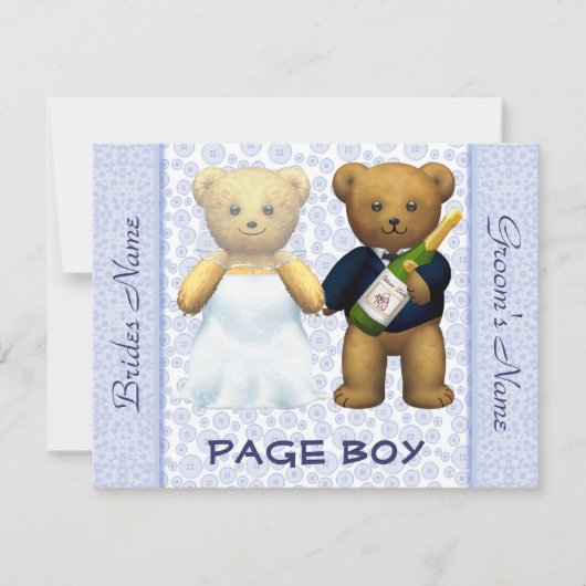Page Boy - Teddy Bears Blue Wedding Invite Kaart (Voorkant)