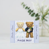 Page Boy - Teddy Bears Blue Wedding Invite Kaart (Staand voorkant)