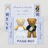 Page Boy - Teddy Bears Blue Wedding Invite Kaart (Voorkant / Achterkant)