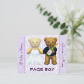 Page Boy - Teddy Bears lila Wedding Invite Kaart (Staand voorkant)