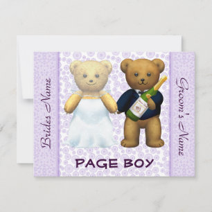Page Boy - Teddy Bears lila Wedding Invite Kaart