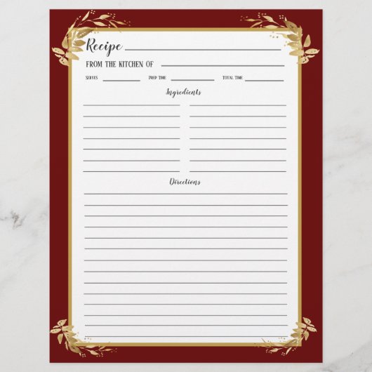 Page Classeur de la recette du feuillage d'or de B (Devant)
