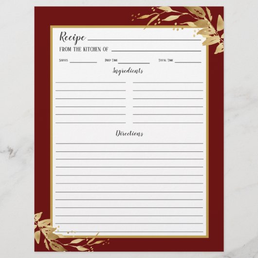 Page Classeur de la recette du feuillage d'or de B (Devant)