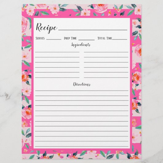 Page Classeur de la recette Rose Rose Floral Strip (Devant)