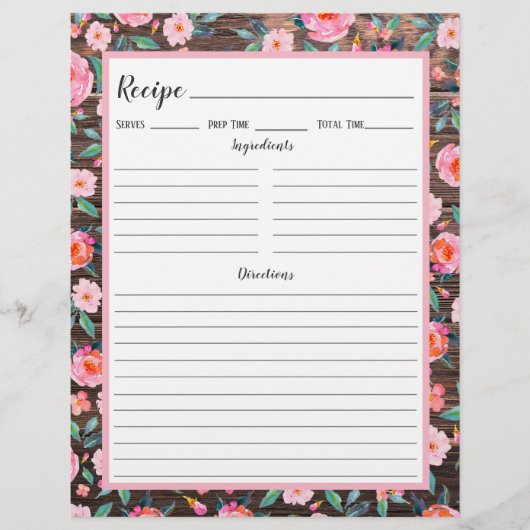 Page Classeur Rustique Rose Floral Dark Wood Recet (Devant)
