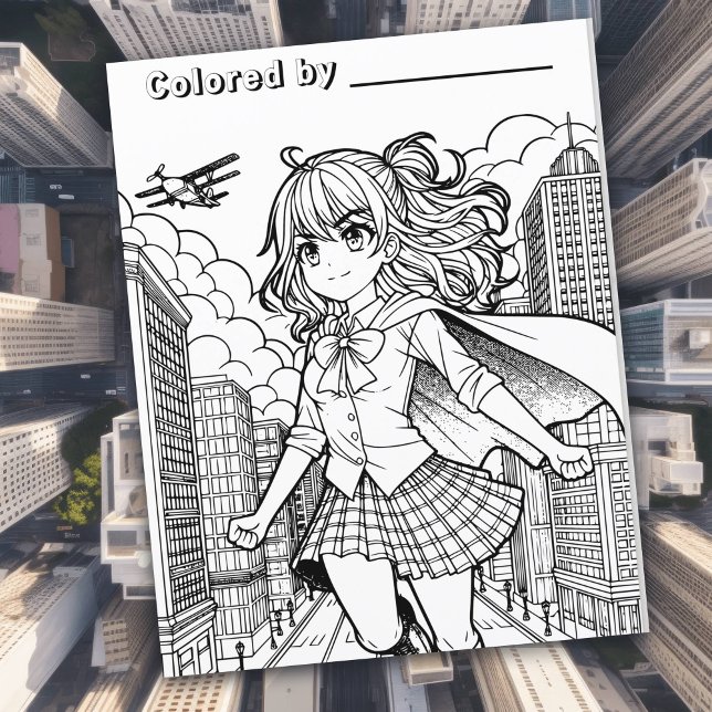 Page Color Me | Anime Superhero fille (Créateur téléchargé)