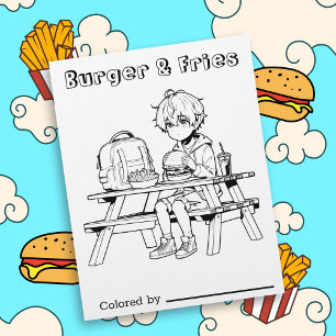 Page Color Me pour enfants Anime Boy Burger et F
