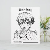 Page Color Me pour enfants | Anime Boy mangeant un (Debout devant)