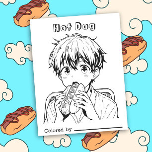 Page Color Me pour enfants Anime Boy mangeant un