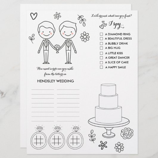 Page Coloration et activité mariage (Devant / Derrière)