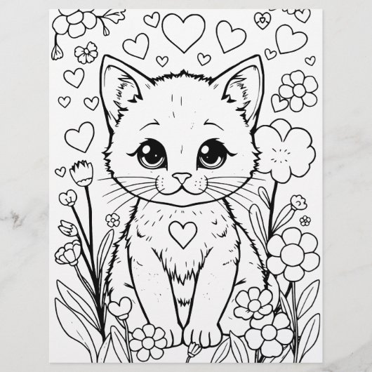 Page Coloriage Chat en Fleurs (Devant)