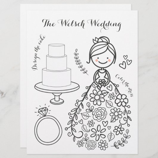 Page Coloriage d'activité de Mariage illustré (Devant / Derrière)