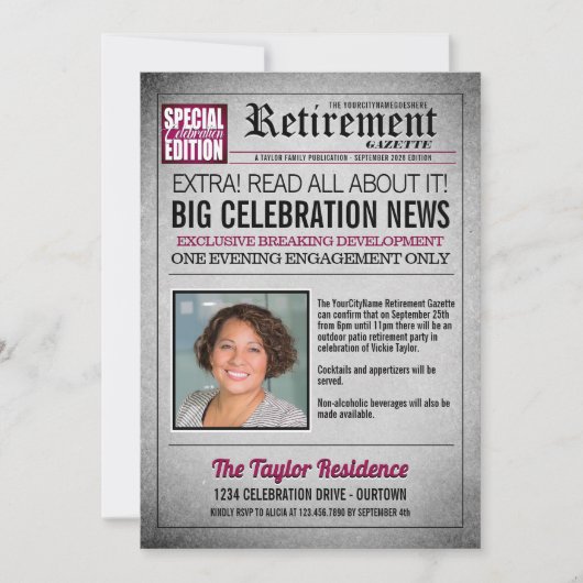 Page d'accueil Journal Retraite Party Invitation (Devant)