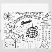 Page d'activité de coloriage d'anniversaire rétro (Devant / Derrière)