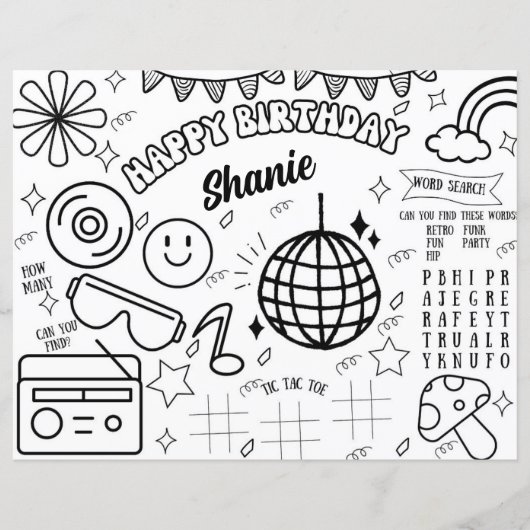 Page d'activité de coloriage d'anniversaire rétro (Devant)