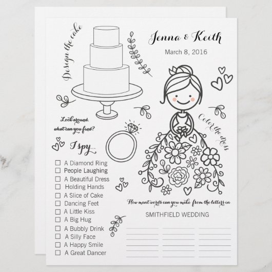 Page d'activité Enfants Mariages illustrés (Devant / Derrière)