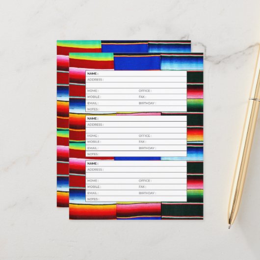 page de carnet d'adresses à rayures Serape (Devant/Arrière en situation)