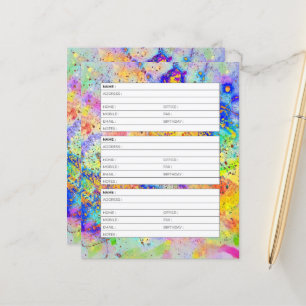 Page de carnet d'adresses aux éclaboussures coloré