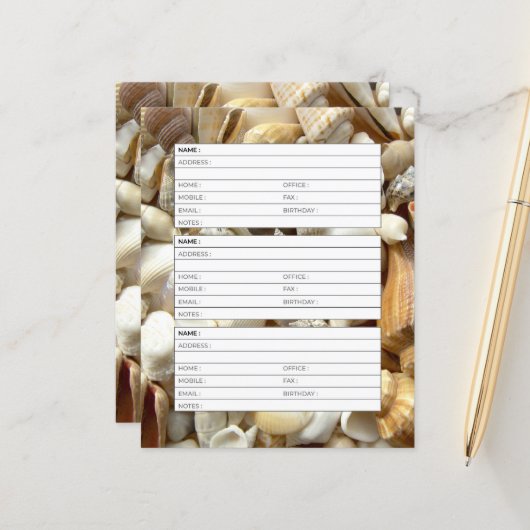 page de carnet d'adresses de coquillages (Devant/Arrière en situation)