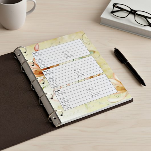 Page de carnet d'adresses fleurs roses et libellul