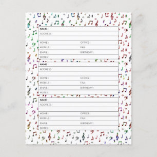 Page de carnet d'adresses musicales colorées