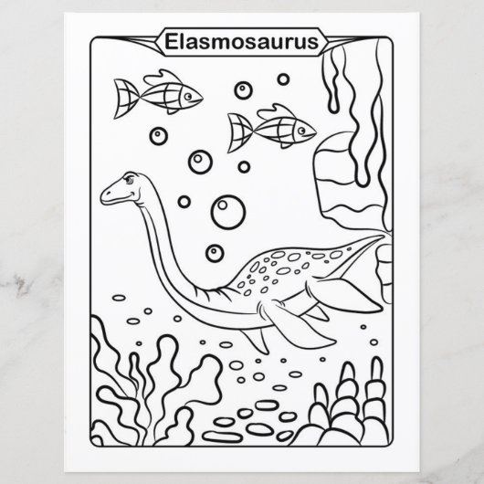 Page de coloration de dinosaures - Elasmosaurus (Devant)