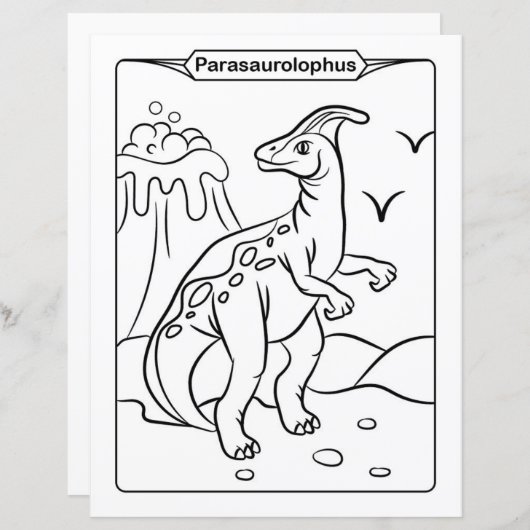 Page de coloration des dinosaures - Parasaurolophu (Devant / Derrière)