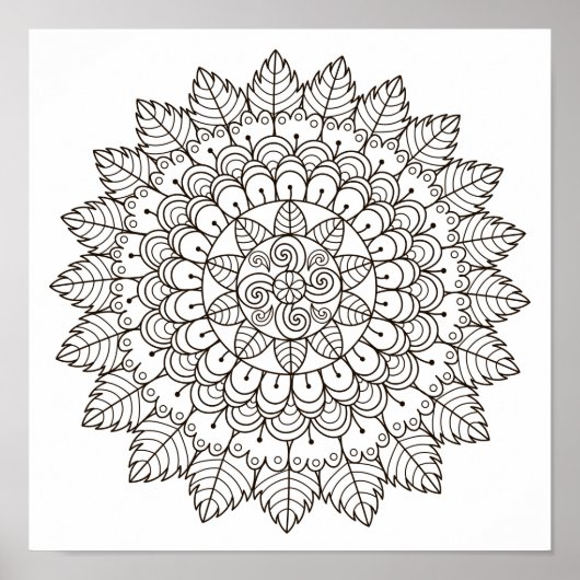 Page de coloration Feuille Petal Mandala Poster (Devant)