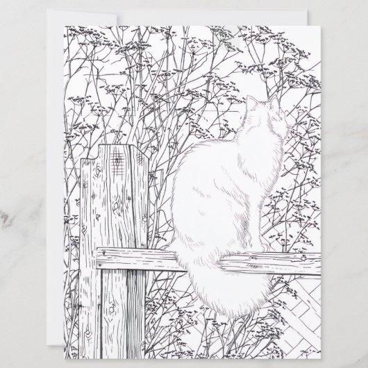 Page de coloriage - Chat sur une clôture (Devant)