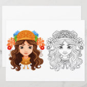 Page de coloriage de belle fille (Devant / Derrière)