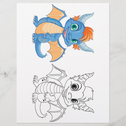 Page de coloriage de dragon de dessin animé mignon (Devant)