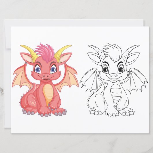 Page de coloriage de dragon de dessin animé mignon (Devant)