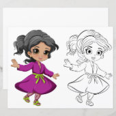 Page de coloriage de fille mignonne dansante (Devant / Derrière)