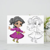 Page de coloriage de fille mignonne dansante (Debout devant)