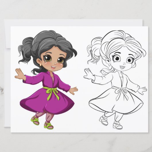 Page de coloriage de fille mignonne dansante (Devant)