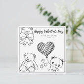 Page de coloriage de l'ours en peluche Carte fille (Debout devant)