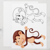 Page de coloriage de singe de dessin animé mignon (Devant / Derrière)