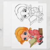 Page de coloriage fille de dessin mignon (Devant / Derrière)